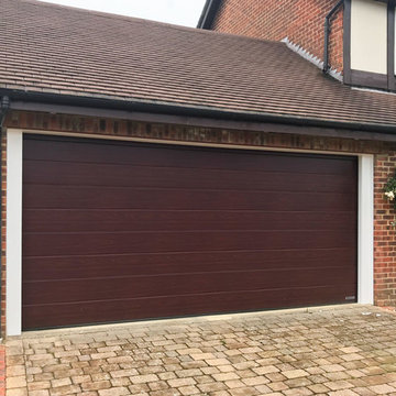 Hormann LPU42 M-Ribbed, Sectional Garage Door finish in a Rosewood Decograin