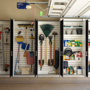 Example of an urban two-car garage design in Cleveland