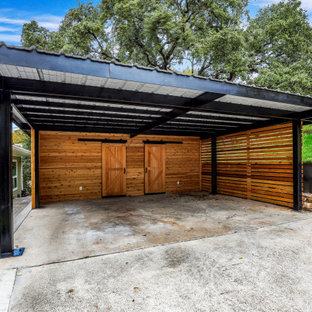 Bild på en stor funkis fristående tvåbils carport