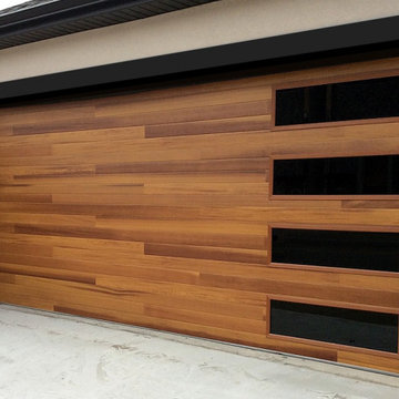 Modern Resdiential Garage Door Installation-Faux Wood Door