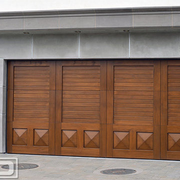 OC Custom Wood Garage Door With Hand-carved Pyramid Panels
