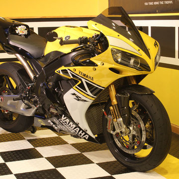RaceDeck® Garage Flooring - Home Garage With a Yamaha Race Theme