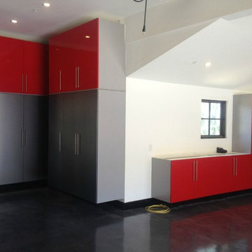 Red & Black Powder-Coat Finished Cabinets: Yorba Linda, CA