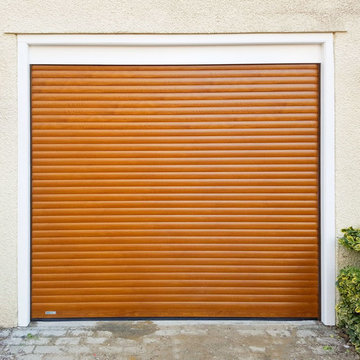 Seceuroglide Roller Garage Door in Golden Oak Decograin