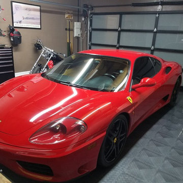 SoCal Home Garage with RaceDeck Garage Flooring - Ferrari & Harley-Davidson