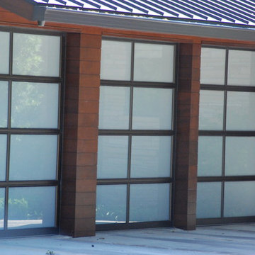 Steel and glass garage doors