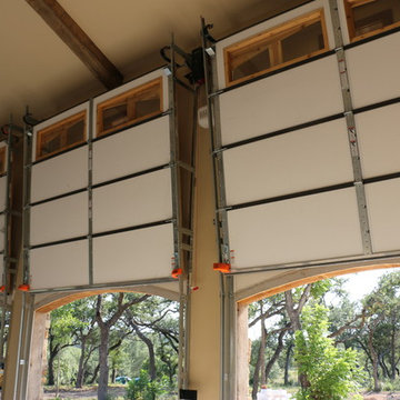 Vertical-lift real-wood overhead garage doors