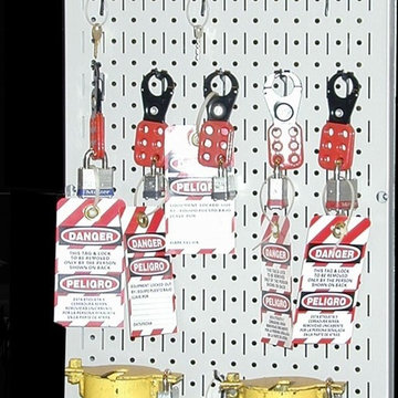 Wall Control tool board pegboards make great lock out tag out areas www.WallCont