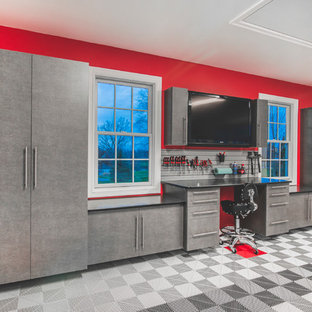 Large minimalist detached two-car garage workshop photo in Columbus