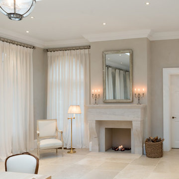 Contemporary Orangery Limestone Fireplace