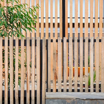 Australian hardwood timber batten front fence