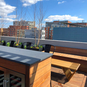 Bed-Stuy Rooftop Garden with Pergola and Custom Wood Features