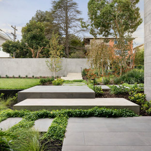 This is an example of a contemporary full sun garden in Melbourne with a retaining wall.