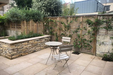 Photo of a small contemporary back full sun garden in Other with natural stone paving.
