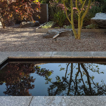 Contemporary Pond Garden - Pond reflections and rocks.
