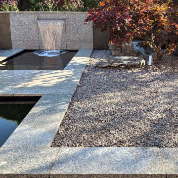 Contemporary Pond Garden - Waterfall and pond.
