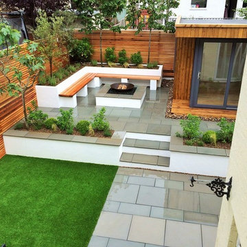 Contemporary Urban Garden with Firebowl & Garden Office