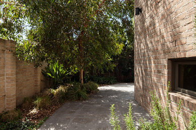 Modelo de camino de jardín de secano moderno de tamaño medio en patio con exposición total al sol y adoquines de piedra natural