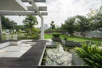 Imagen de jardín actual con estanque