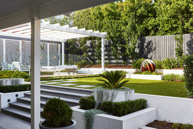 Стильный дизайн: участок и сад среднего размера на заднем дворе в современном стиле - последний тренд
