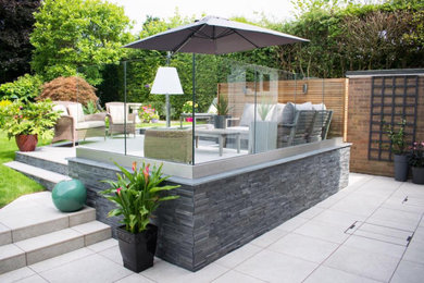 Design ideas for a large modern back formal garden for summer in West Midlands.