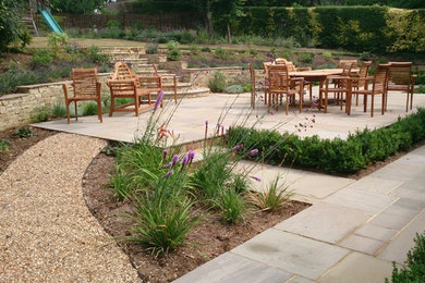 This is an example of a modern full sun landscaping in Surrey for summer.