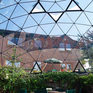 Geodesic dome skylight over sunken garden