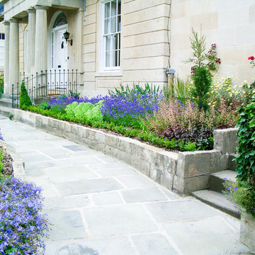 Georgian house front garden planting and paving