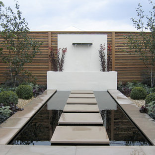 Inspiration for a contemporary full sun garden in Other with a pond and concrete paving.