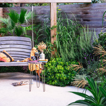 Hampstead garden with swing seat in the sun