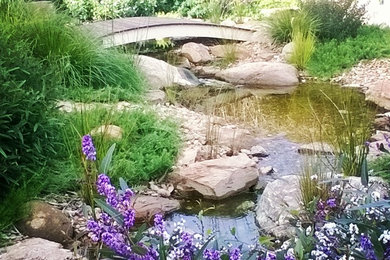 Design ideas for a rustic garden in Other with a water feature.