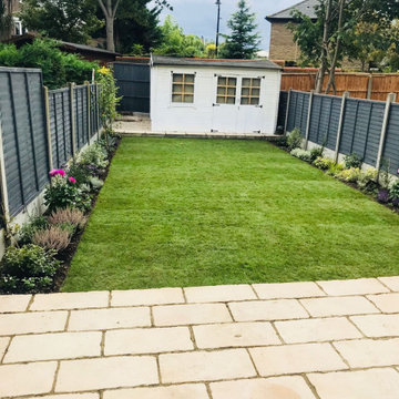 Newly laid lawn and plant borders