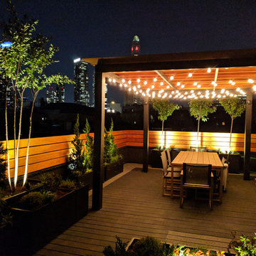 Nighttime Ambience on Park Slope Roof Garden with Custom Pergola