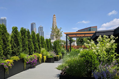 Photo of a contemporary full sun rooftop landscaping in New York with decking for summer.