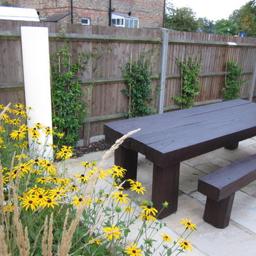 Railway sleeper dining table and bench