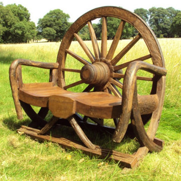 Reclaimed Teak Wagon Wheel Bench