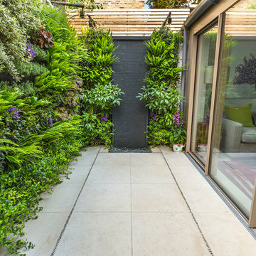 Small outdoor room with a green wall in Kensington