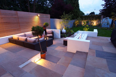 St Albans contemporary garden with modern fire feature