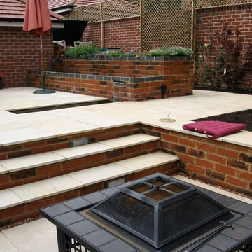 Steps from the fire pit showing lighting