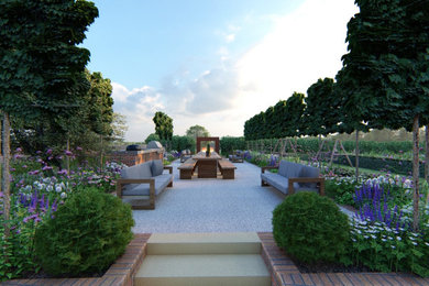 Photo of an expansive contemporary sloped formal full sun garden in Other with natural stone paving.