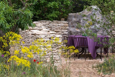 Design ideas for a rustic xeriscape garden in West Midlands with natural stone paving.