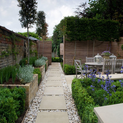 Design ideas for a small traditional shade backyard stone landscaping in London.