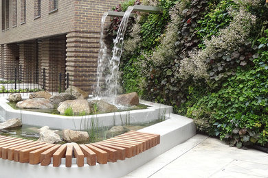 Photo of a medium sized contemporary back formal full sun garden in Sussex with a living wall and concrete paving.