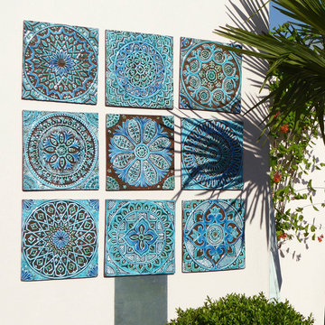 Turquoise tiles wall art installation 8
