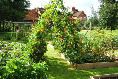 他の地域にある広いトラディショナルスタイルのおしゃれな庭の家庭菜園 (日向) の写真
