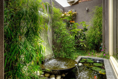 Idéer för små tropiska trädgårdar i delvis sol vattenfall, med naturstensplattor