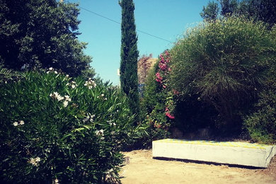Esempio di un giardino mediterraneo esposto in pieno sole in estate con pavimentazioni in pietra naturale