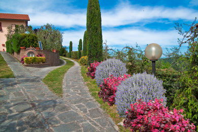Esempio di un giardino xeriscape country esposto in pieno sole di medie dimensioni e davanti casa in primavera con un ingresso o sentiero
