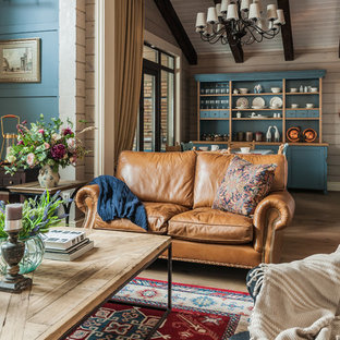 75+ Wohnzimmer mit Eckkamin und Holzwänden Ideen & Bilder - August 2021