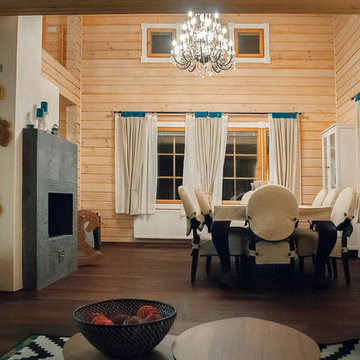Дизайн интерьера гостиной в деревянном доме.